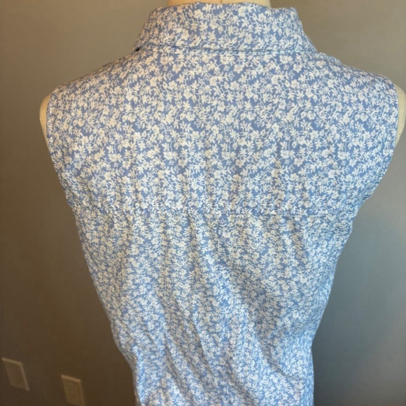 Joie Women's Baby Blue Ditsy Floral Cotton Sleeveless, Midi Shirt Dress, SZ L - Picture 5 of 8